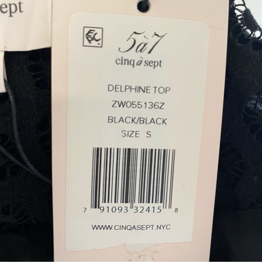 CINQ A SEPT BLACK SHEER LACE SILK MESH RUFFLE ROWS CREWNECK DELPHINE TOP BLOUSE - Picture 10 of 10